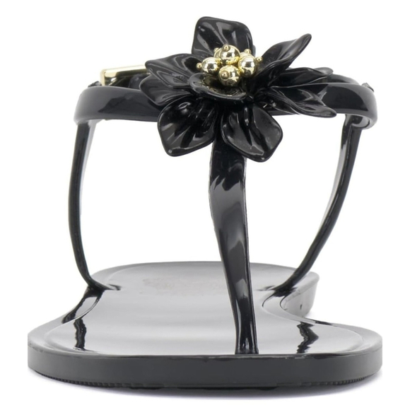 New Vince Camuto Black Gold Jelly Flower Adjustable Thong Flip Flop Sandal 10 M - Picture 7 of 13